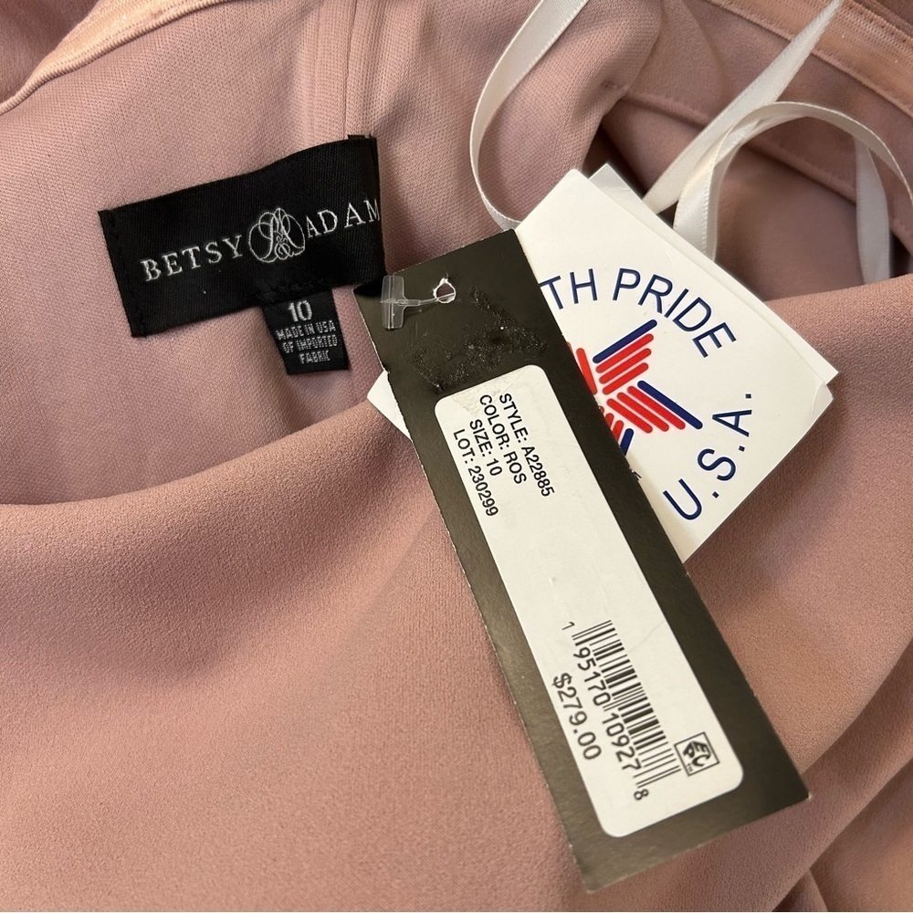 BETSY & ADAM Off-The-Shoulder Cascading Ruffle Mermaid Gown in Rose Size 10 - Picture 11 of 11